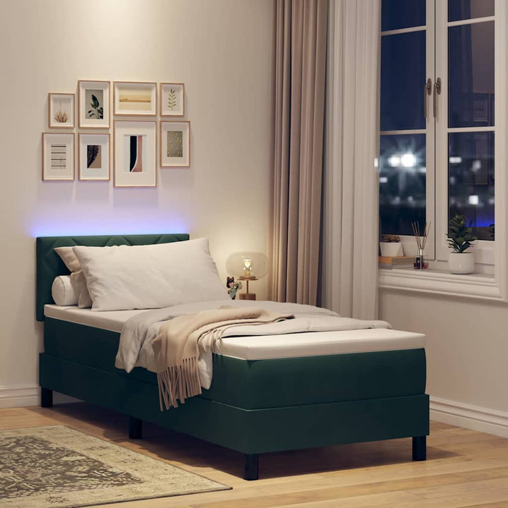 Box spring seng med hovedgærde Mørkegrøn 80 x 200 cm Fløjl