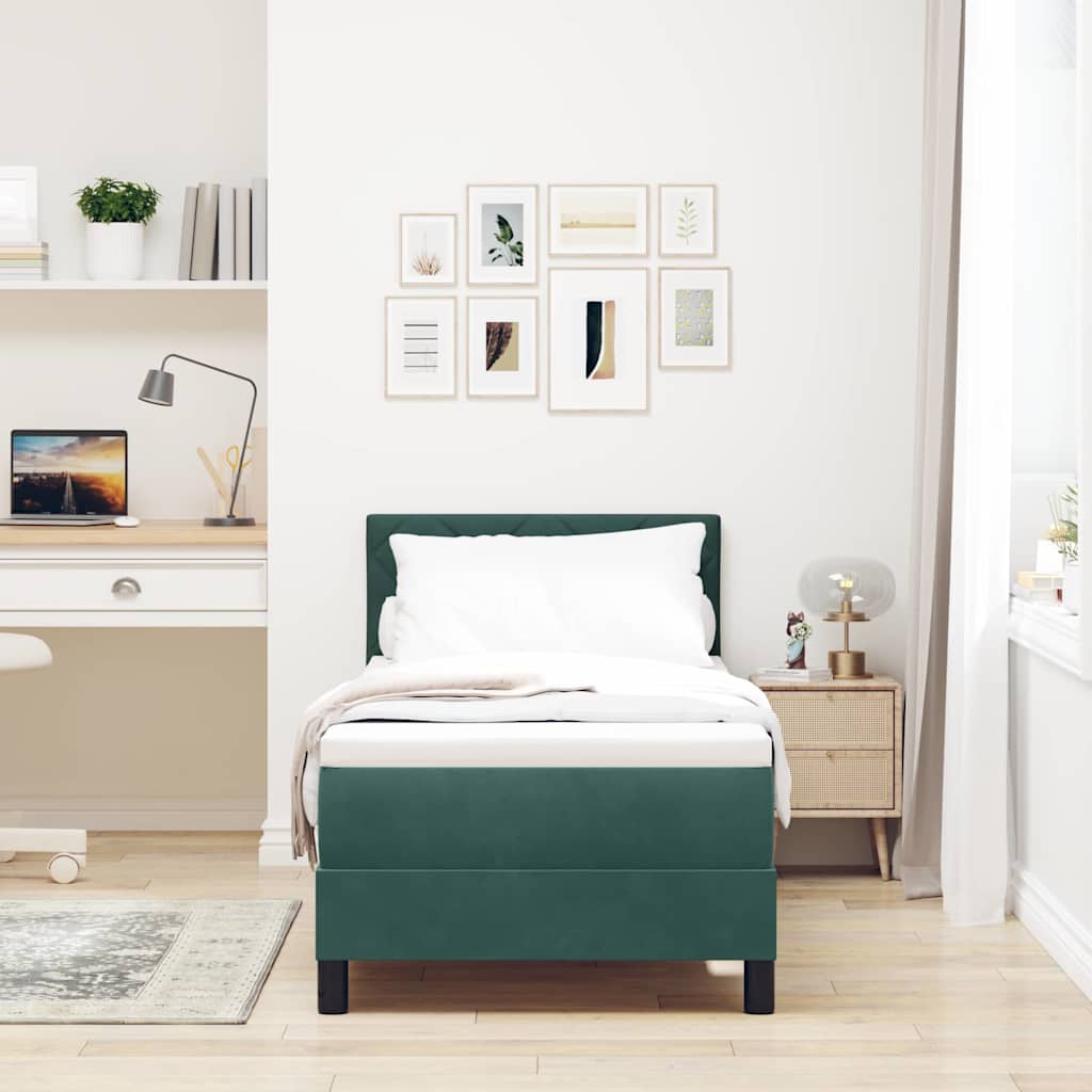 Box spring seng med hovedgærde Mørkegrøn 80 x 200 cm Fløjl