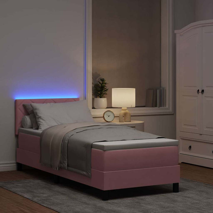 Box spring seng med hovedgærde Lyserød 80 x 200 cm Fløjl