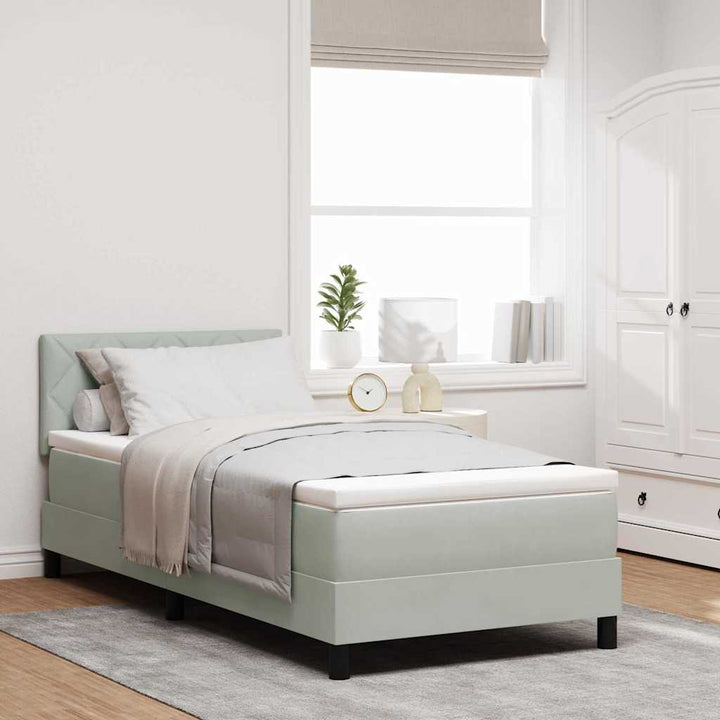 Box spring seng med hovedgærde Lysegrå 90 x 190 cm Fløjl