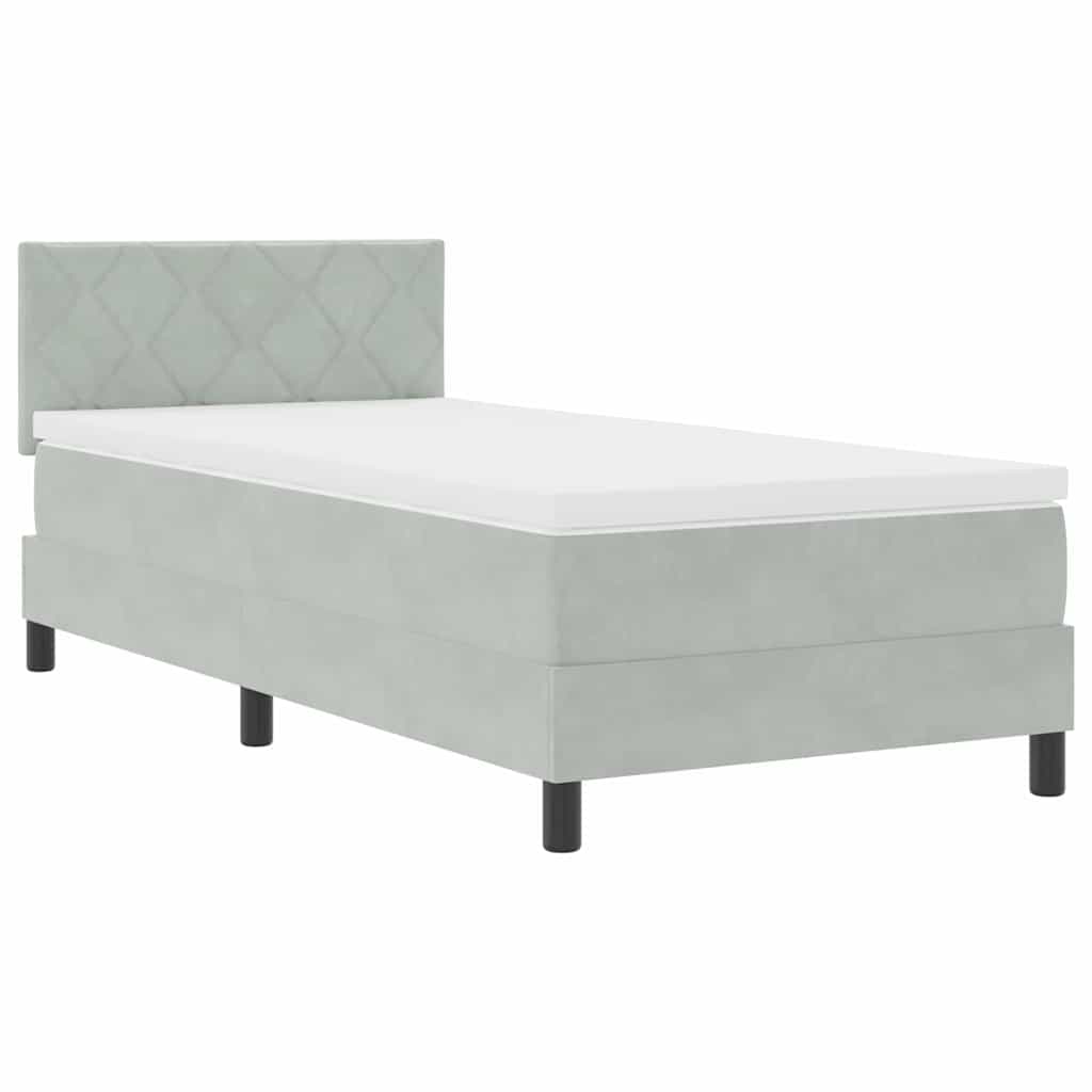 Box spring seng med hovedgærde Lysegrå 90 x 190 cm Fløjl