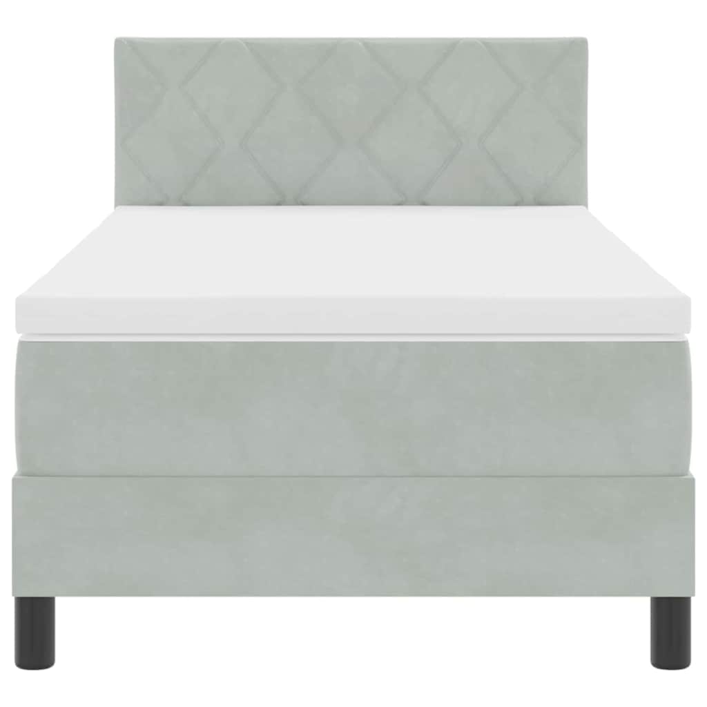 Box spring seng med hovedgærde Lysegrå 90 x 190 cm Fløjl