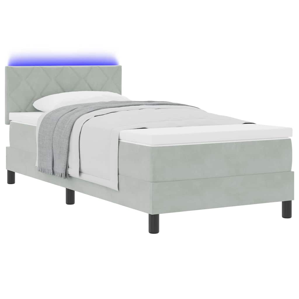 Box spring seng med hovedgærde Lysegrå 90 x 190 cm Fløjl