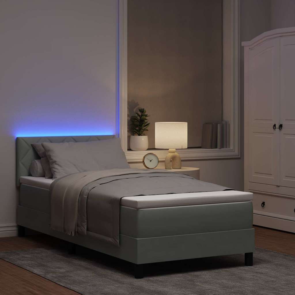 Box spring seng med hovedgærde Lysegrå 90 x 200 cm Fløjl