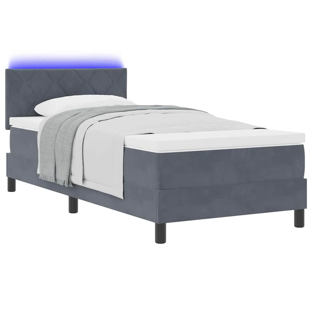 Box spring seng med hovedgærde Mørkegrå 90 x 200 cm Fløjl
