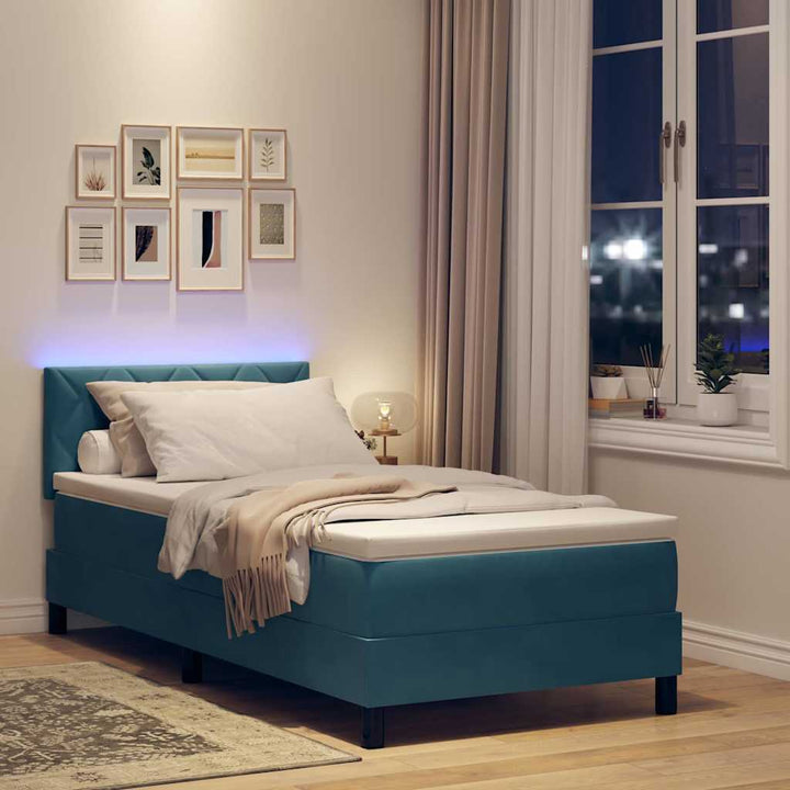Box spring seng med hovedgærde Mørkeblå 100 x 200 cm Fløjl