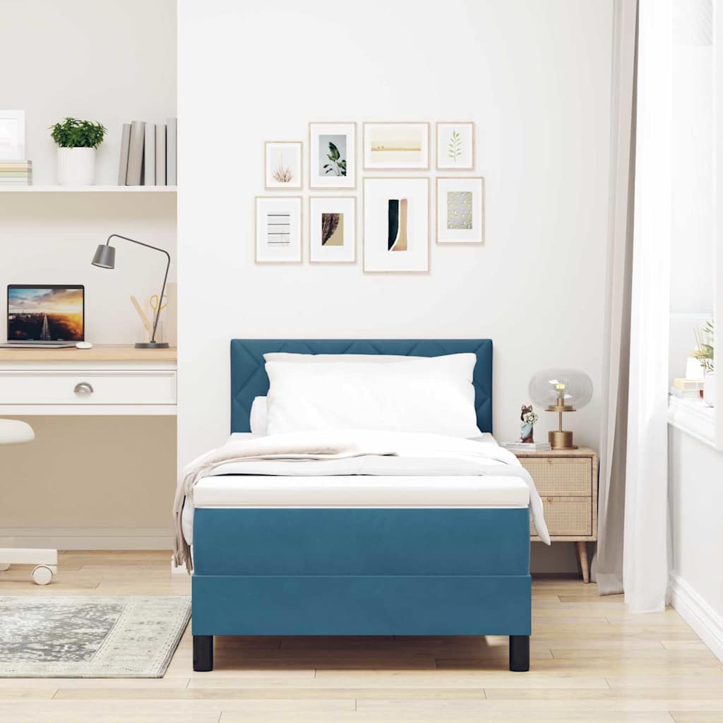 Box spring seng med hovedgærde Mørkeblå 100 x 200 cm Fløjl