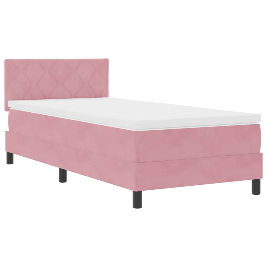 Box spring seng med hovedgærde Lyserød 100 x 200 cm Fløjl