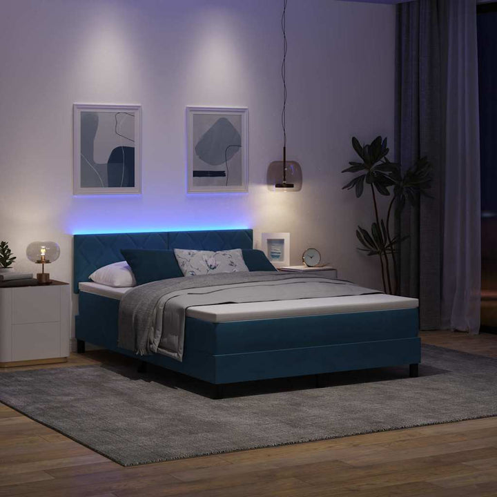 Box spring seng med hovedgærde Mørkeblå 140 x 200 cm Fløjl