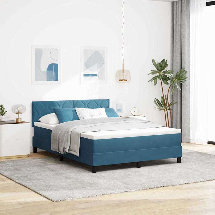 Box spring seng med hovedgærde Mørkeblå 140 x 200 cm Fløjl