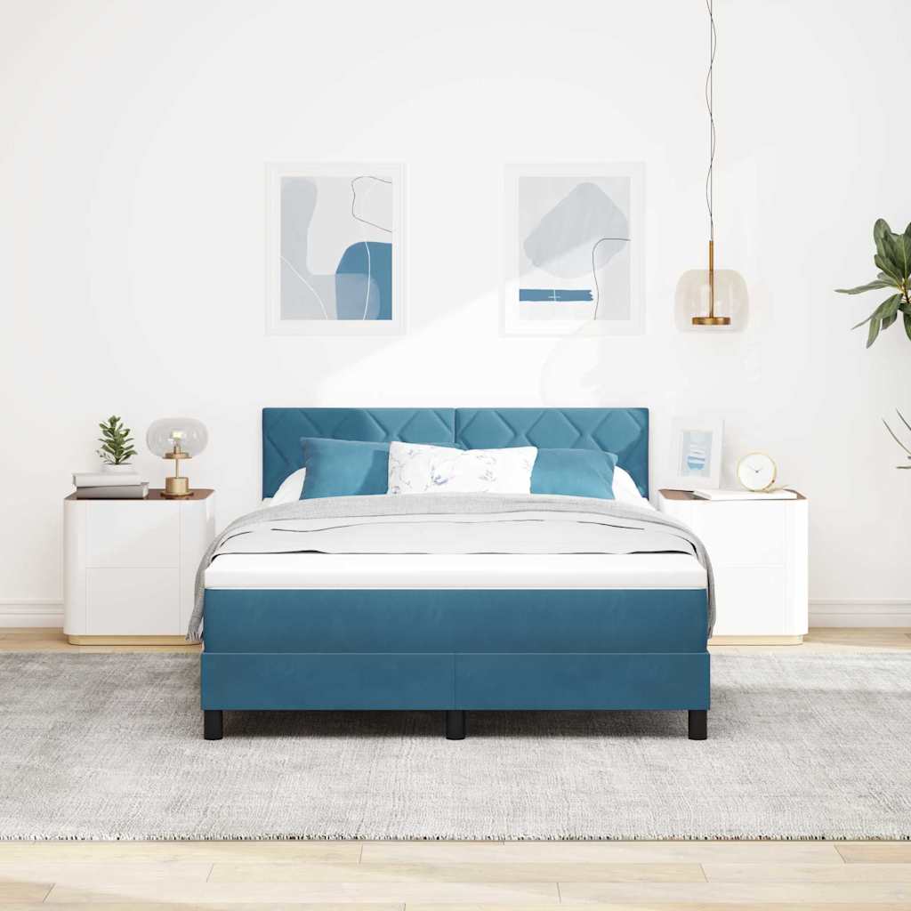 Box spring seng med hovedgærde Mørkeblå 140 x 200 cm Fløjl