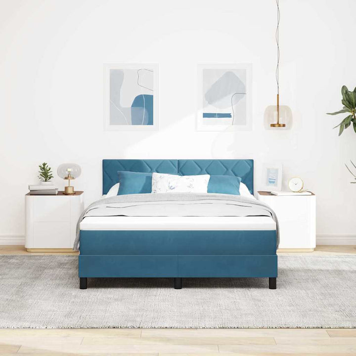 Box spring seng med hovedgærde Mørkeblå 140 x 200 cm Fløjl