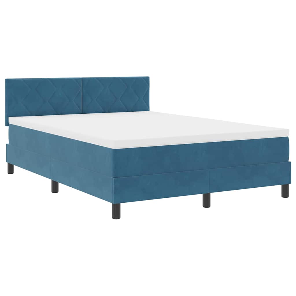 Box spring seng med hovedgærde Mørkeblå 140 x 200 cm Fløjl