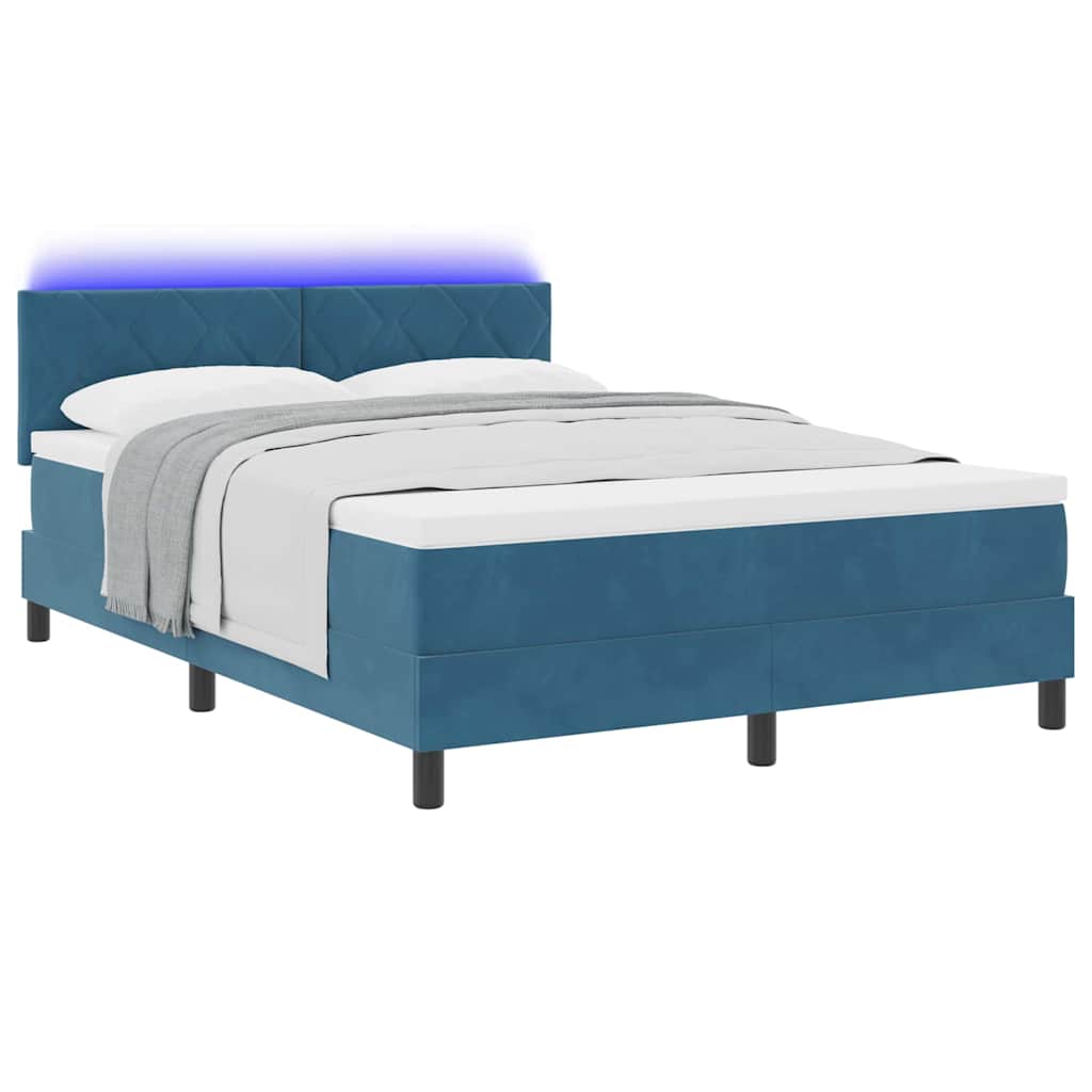 Box spring seng med hovedgærde Mørkeblå 140 x 200 cm Fløjl