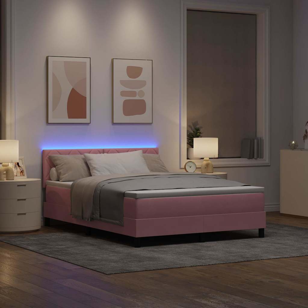 Box spring seng med hovedgærde Lyserød 160 x 200 cm Fløjl