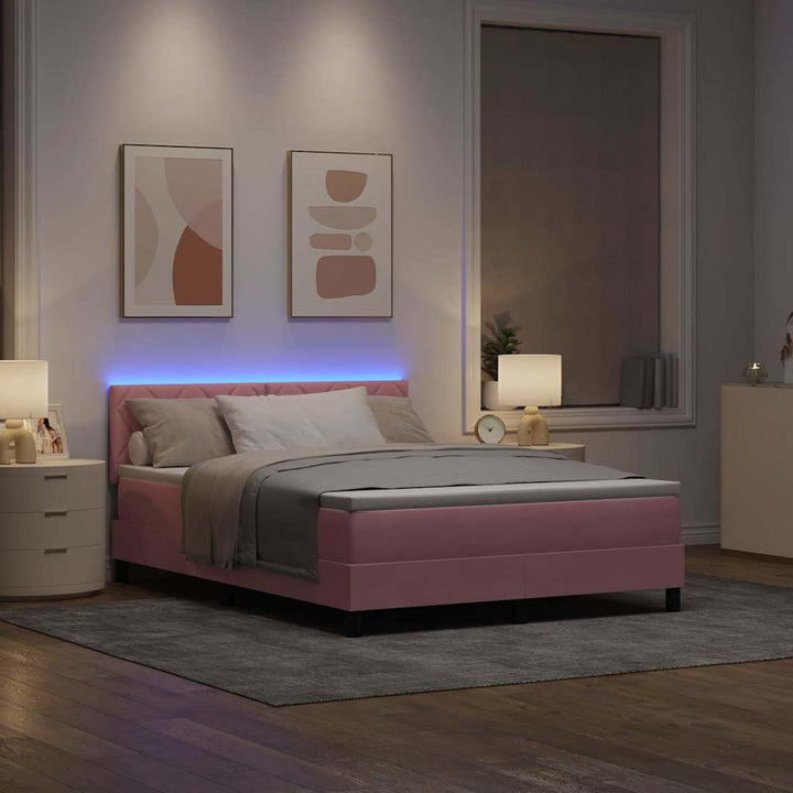 Box spring seng med hovedgærde Lyserød 160 x 200 cm Fløjl