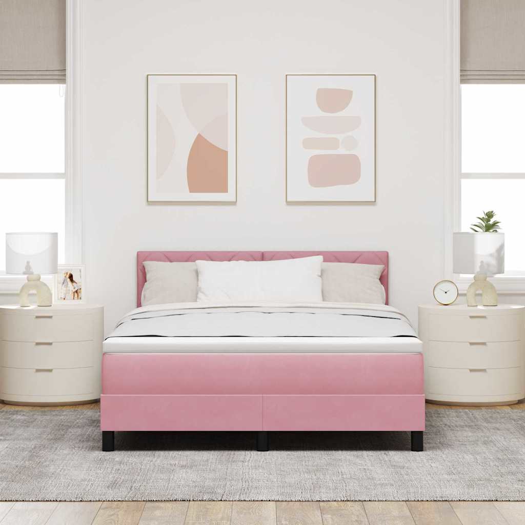 Box spring seng med hovedgærde Lyserød 160 x 200 cm Fløjl