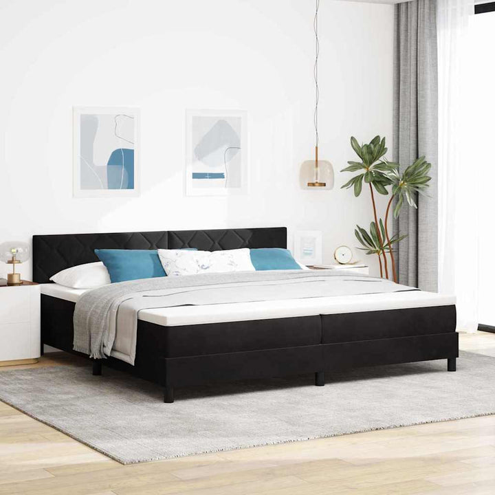 Box spring seng med hovedgærde Sort 200 x 200 cm Fløjl