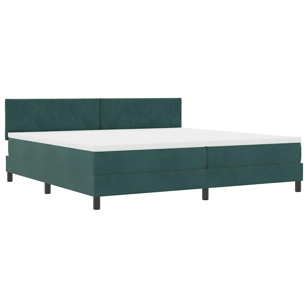 Box spring seng med hovedgærde Mørkegrøn 200 x 200 cm Fløjl