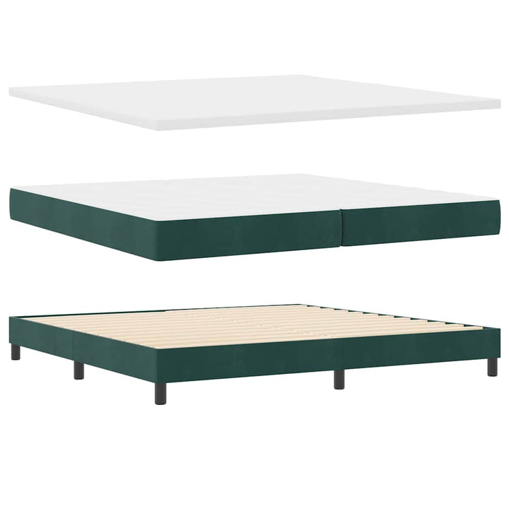 Box spring seng med hovedgærde Mørkegrøn 200 x 200 cm Fløjl