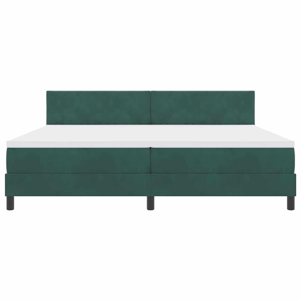 Box spring seng med hovedgærde Mørkegrøn 200 x 200 cm Fløjl