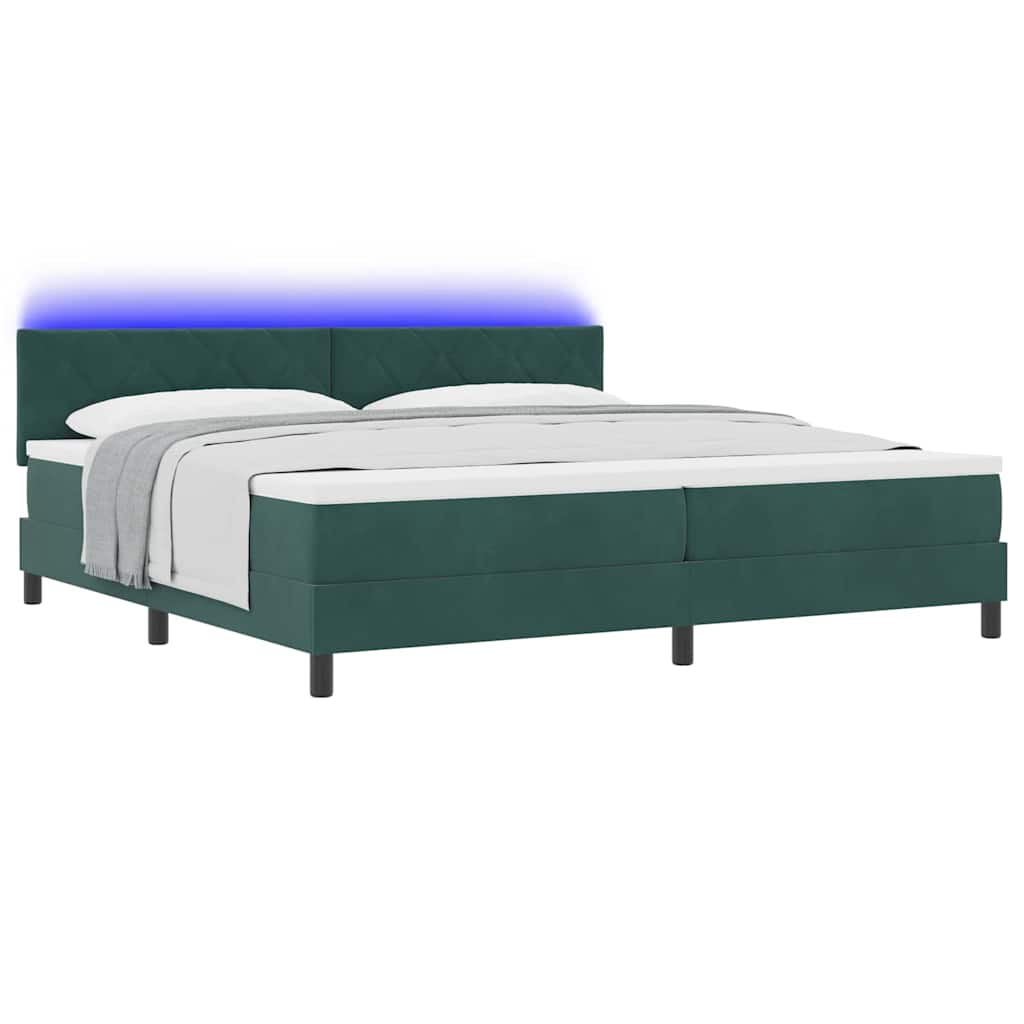 Box spring seng med hovedgærde Mørkegrøn 200 x 200 cm Fløjl