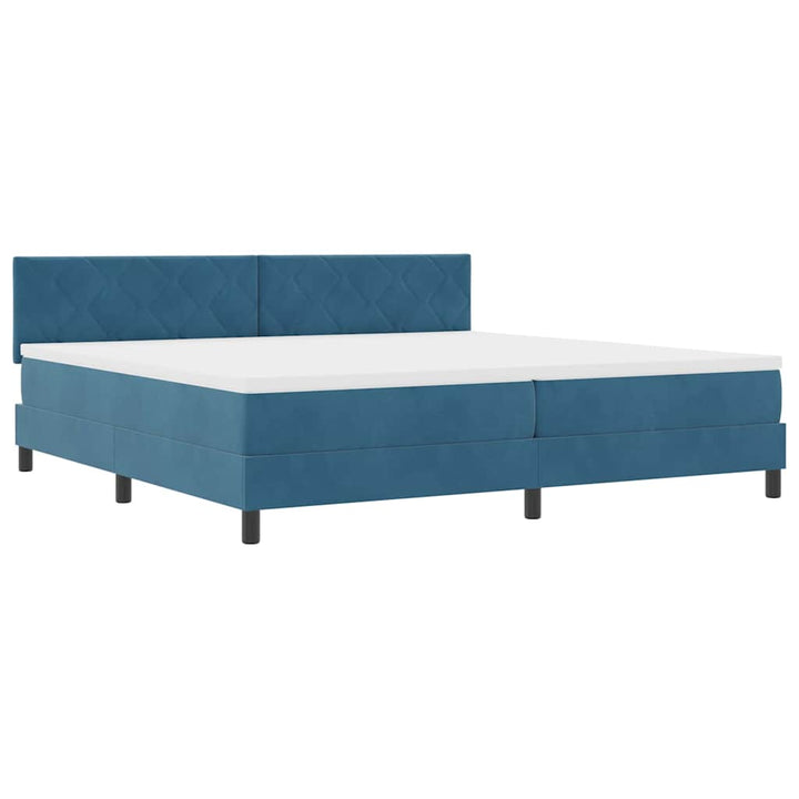 Box spring seng med hovedgærde Mørkeblå 200 x 200 cm Fløjl