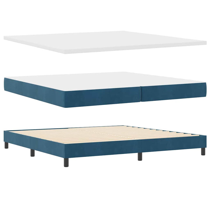 Box spring seng med hovedgærde Mørkeblå 200 x 200 cm Fløjl
