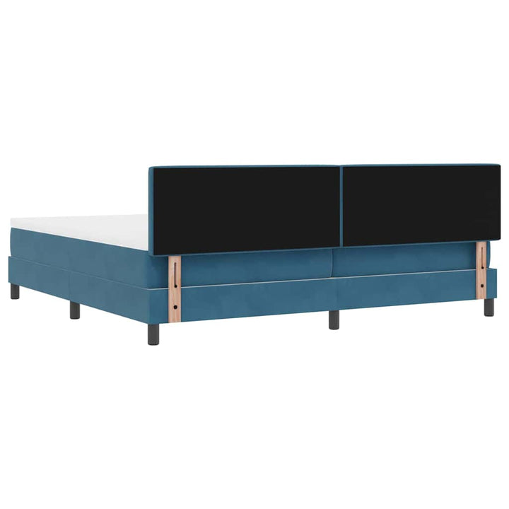 Box spring seng med hovedgærde Mørkeblå 200 x 200 cm Fløjl