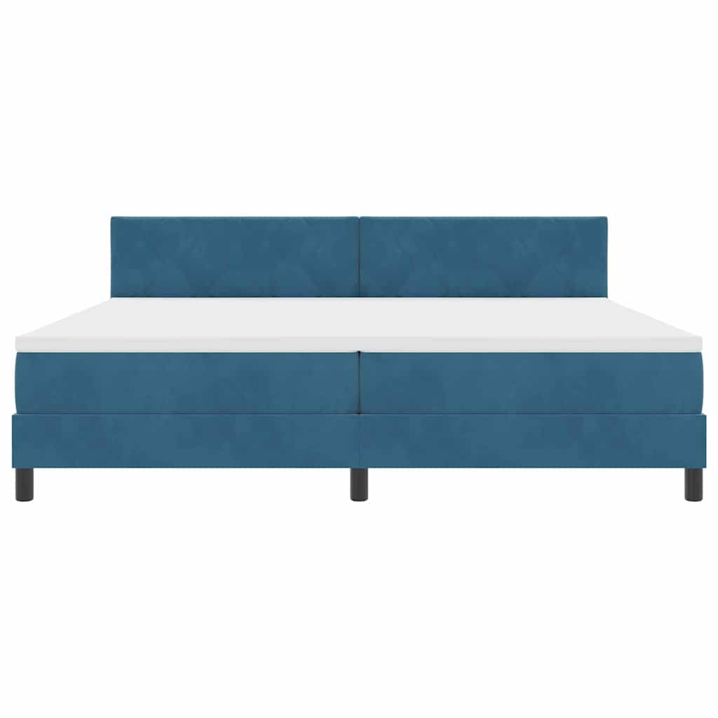 Box spring seng med hovedgærde Mørkeblå 200 x 200 cm Fløjl