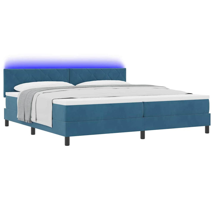 Box spring seng med hovedgærde Mørkeblå 200 x 200 cm Fløjl