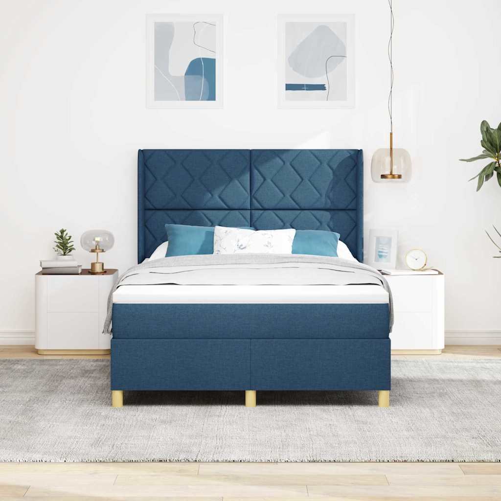 Box spring seng med madras Blå 160 x 200 cm Stof