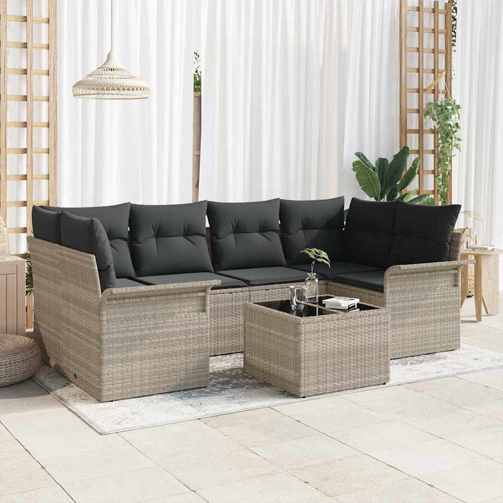 Havesofa Sæt med pude med opbevaring 7 pcs Lysegrå og mørkegrå