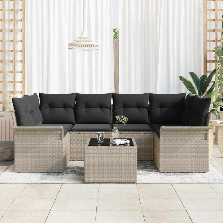 Havesofa Sæt med pude med opbevaring 7 pcs Lysegrå og mørkegrå