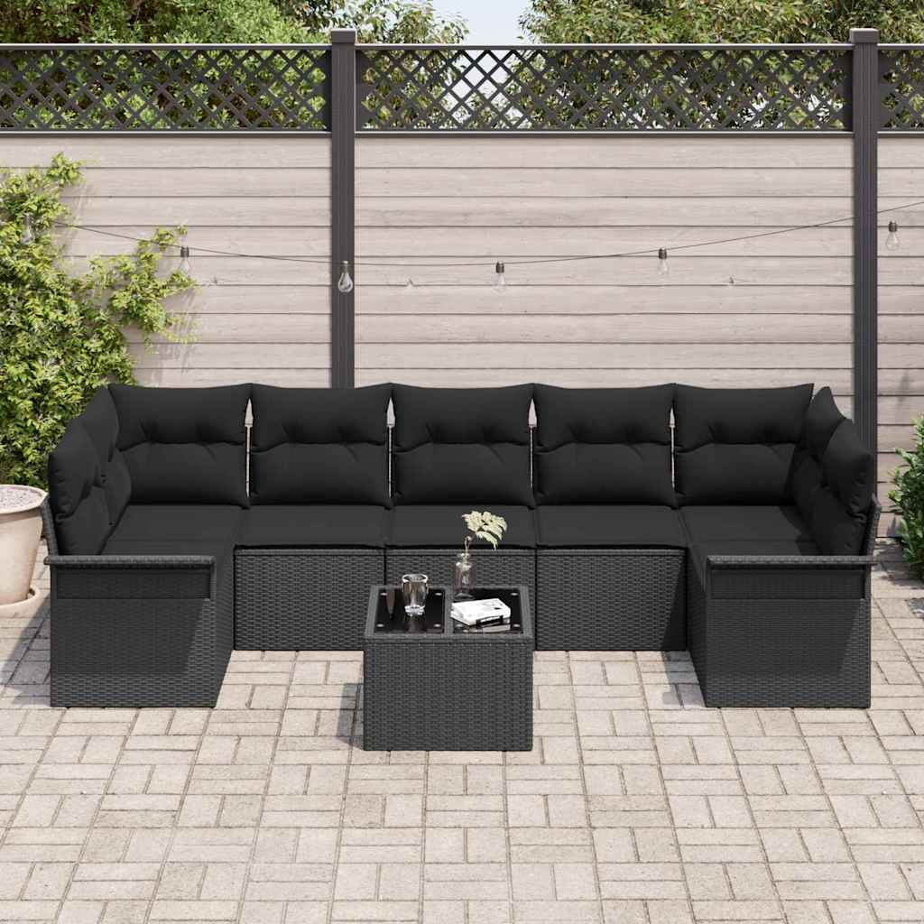Havesofa Sæt med pude med opbevaring 8 pcs Sort 55 x 55 x 37 cm