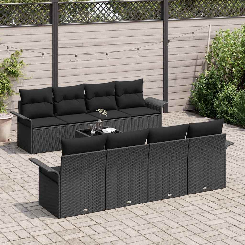 Havesofa Sæt med pude med opbevaring 9 pcs Sort 55 x 55 x 37 cm