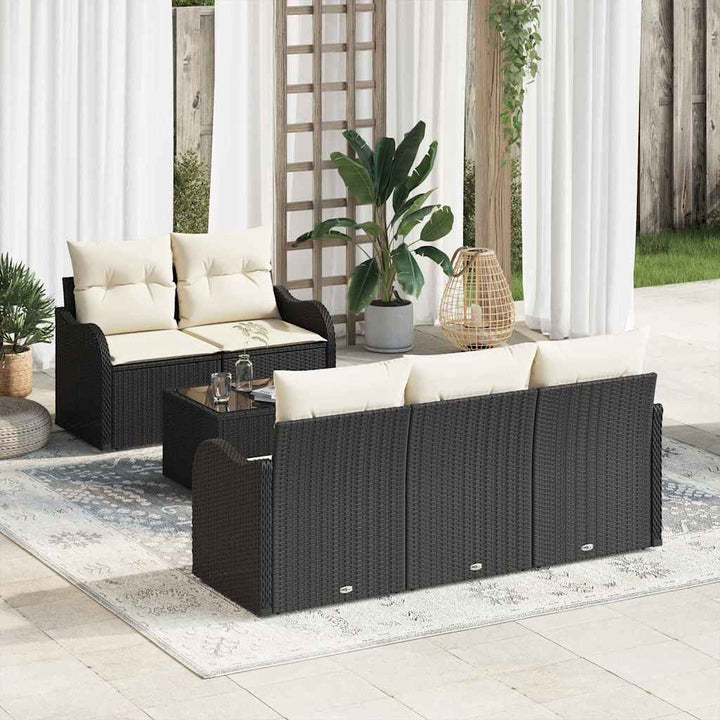 Havesofa Sæt med pude 6 pcs Sort og Cream 55 x 55 x 37 cm