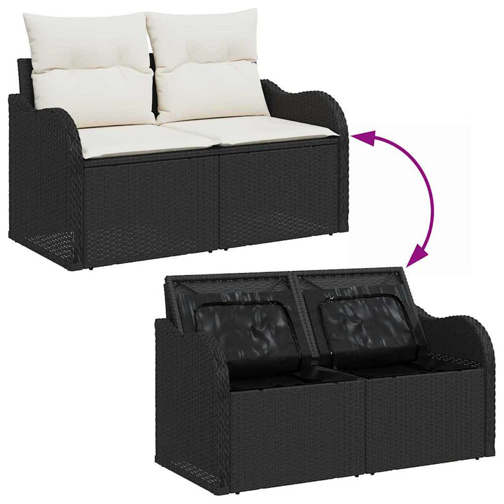 Havesofa Sæt med pude 6 pcs Sort og Cream 55 x 55 x 37 cm