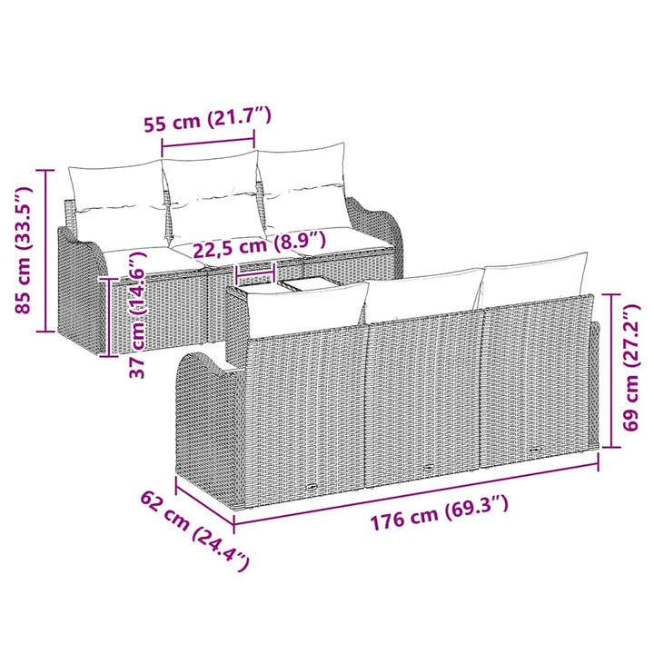Havesofa Sæt med pude med opbevaring 7 pcs Grå 55 x 55 x 37 cm