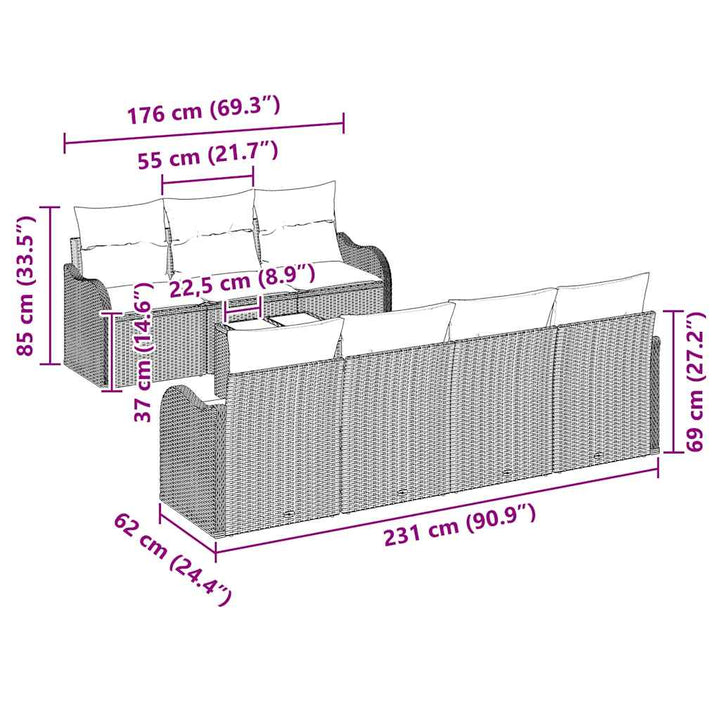 Havesofa Sæt med pude med opbevaring 8 pcs Sort 55 x 55 x 37 cm