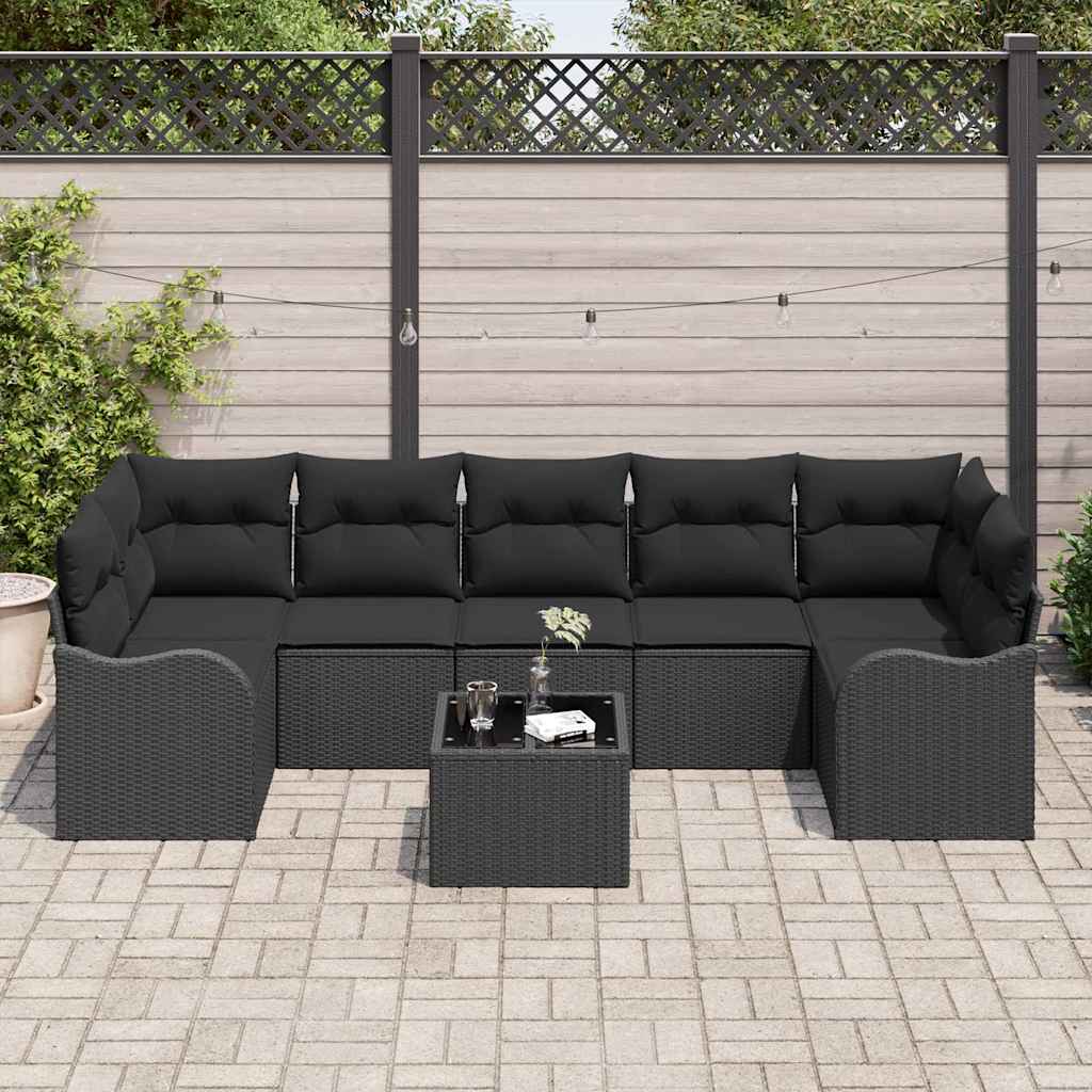 Havesofa Sæt med pude med opbevaring 8 pcs Sort 55 x 55 x 37 cm
