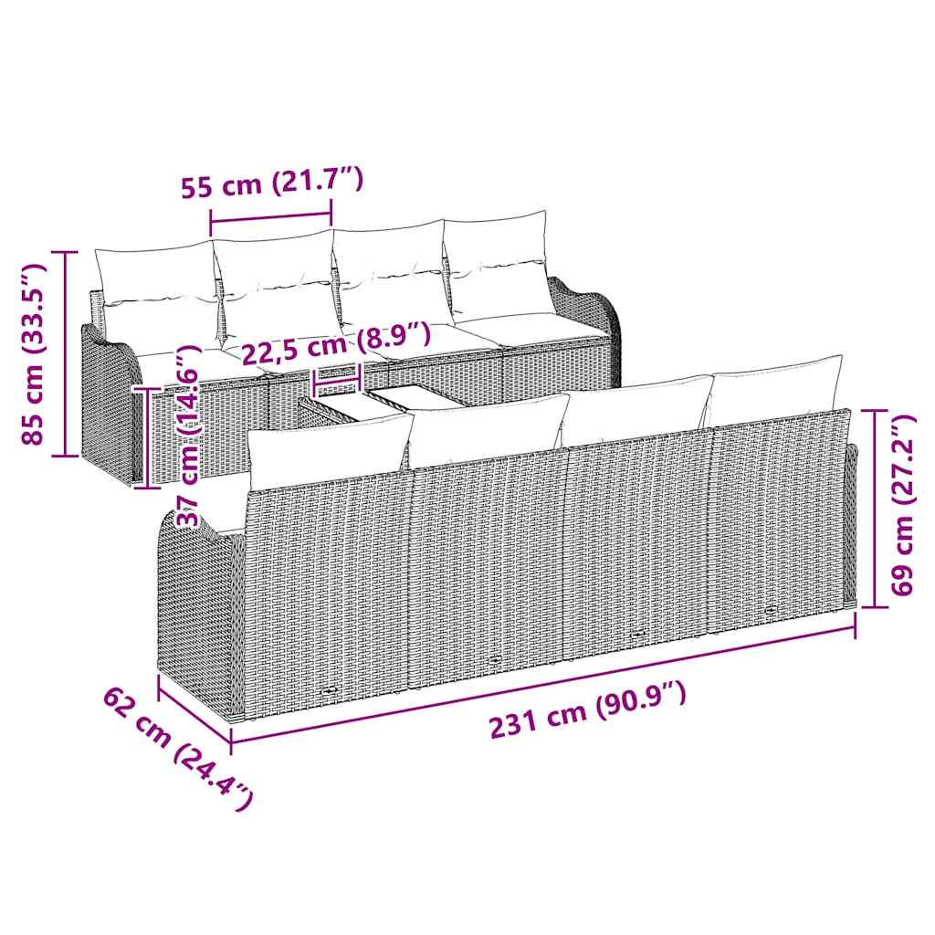 Havesofa Sæt med pude med opbevaring 9 pcs Grå 55 x 55 x 37 cm