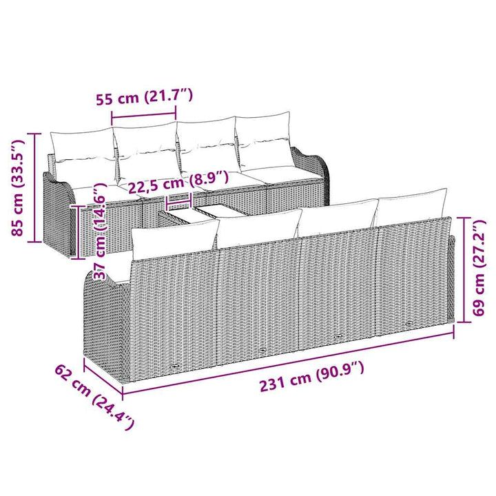 Havesofa Sæt med pude med opbevaring 9 pcs Grå 55 x 55 x 37 cm