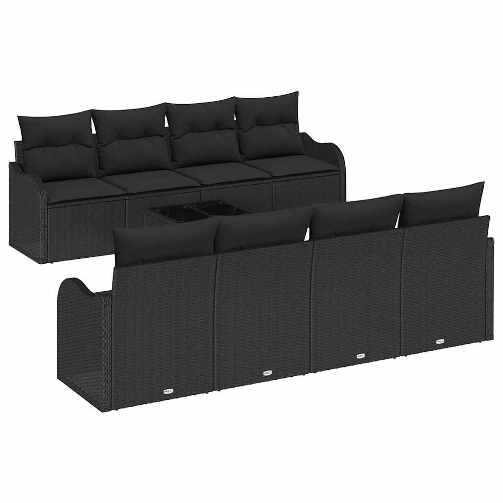 Havesofa Sæt med pude med opbevaring 9 pcs Sort 55 x 55 x 37 cm