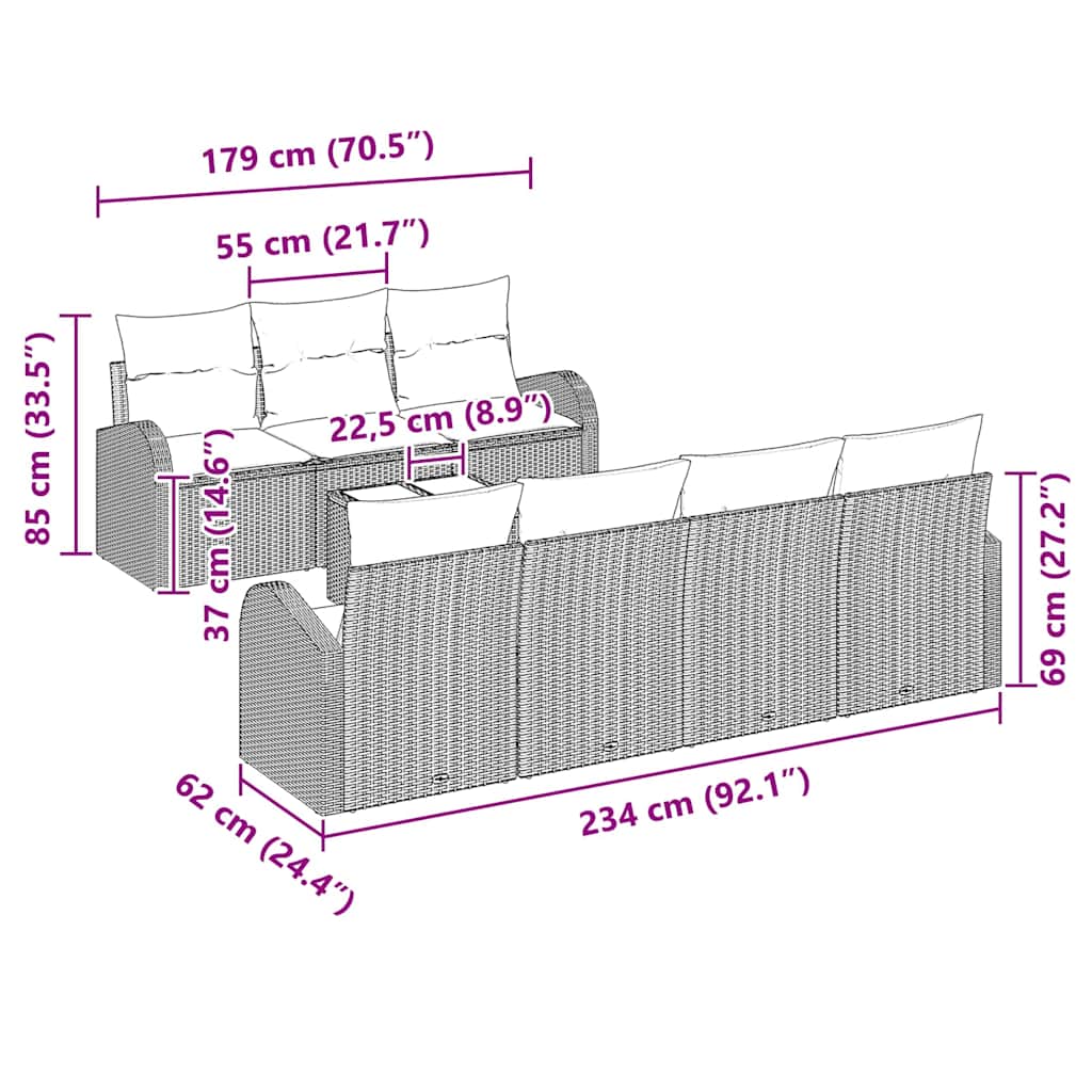 Havesofa Sæt med pude med opbevaring 8 pcs Sort 55 x 55 x 37 cm