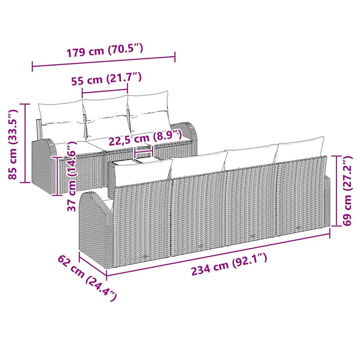 Havesofa Sæt med pude med opbevaring 8 pcs Sort 55 x 55 x 37 cm