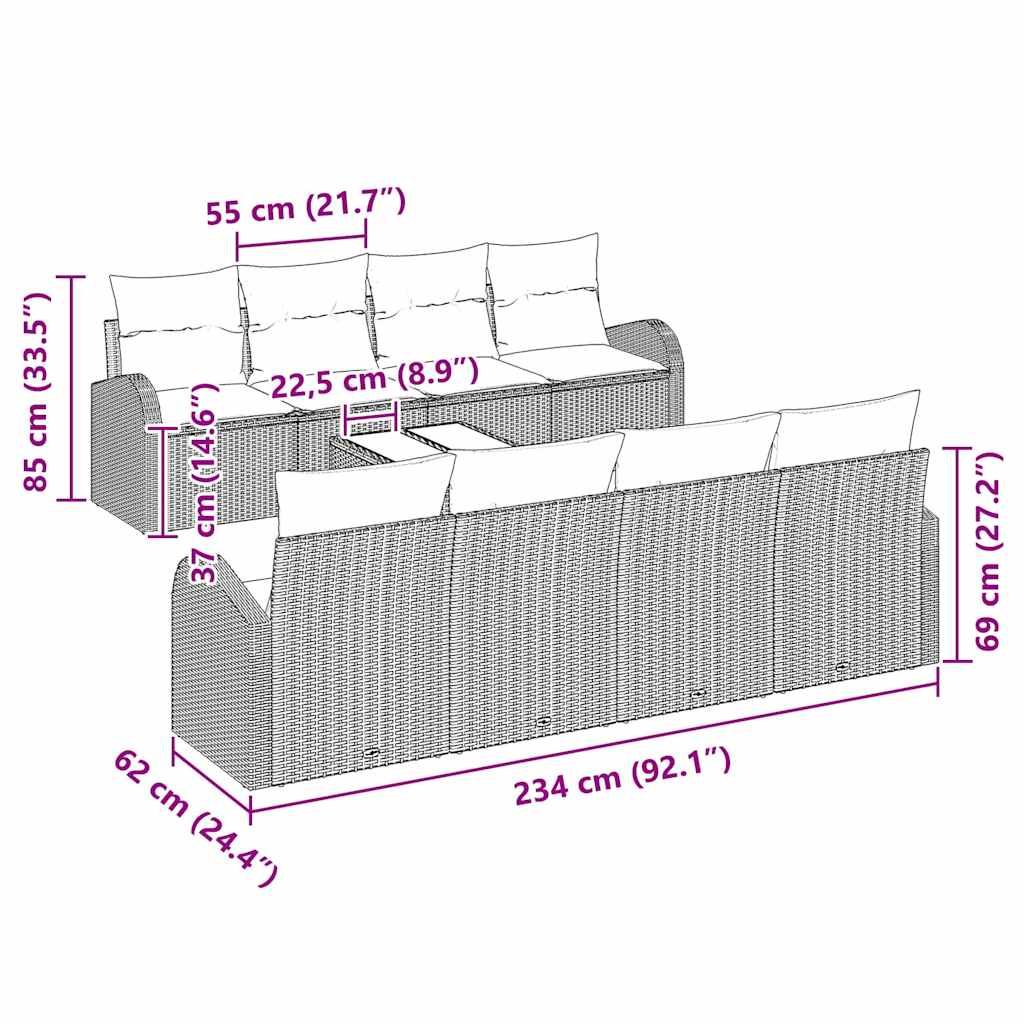 Havesofa Sæt med pude med opbevaring 9 pcs Grå 55 x 55 x 37 cm