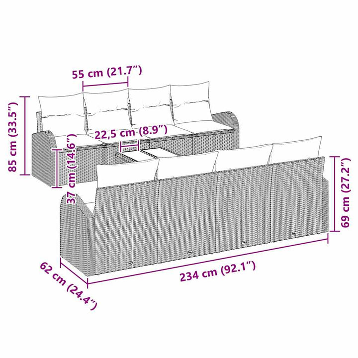 Havesofa Sæt med pude med opbevaring 9 pcs Grå 55 x 55 x 37 cm