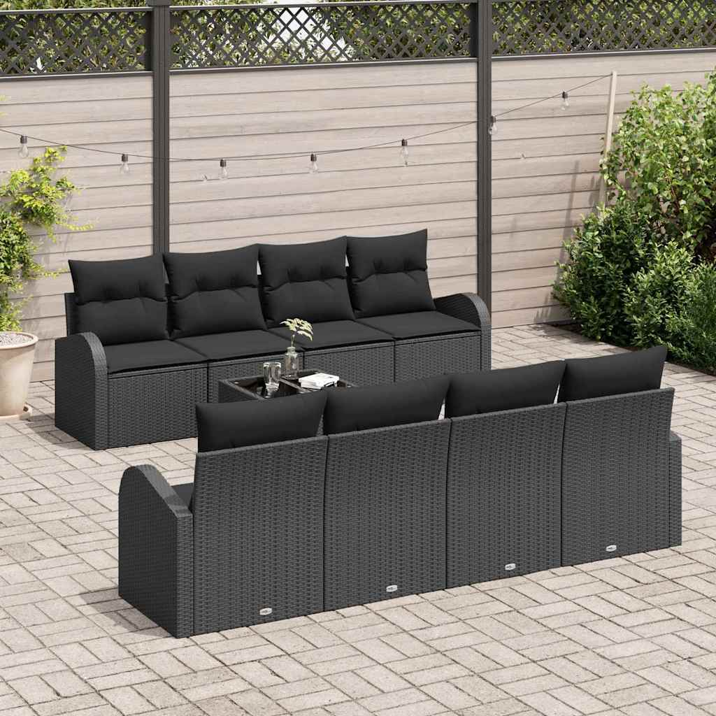 Havesofa Sæt med pude med opbevaring 9 pcs Sort 55 x 55 x 37 cm