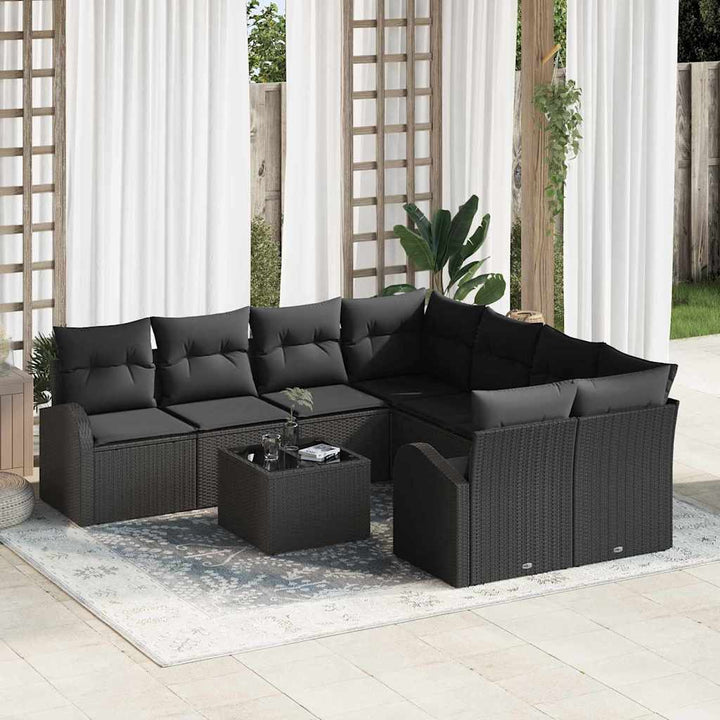 Havesofa Sæt med pude med opbevaring 9 pcs Sort 55 x 55 x 37 cm